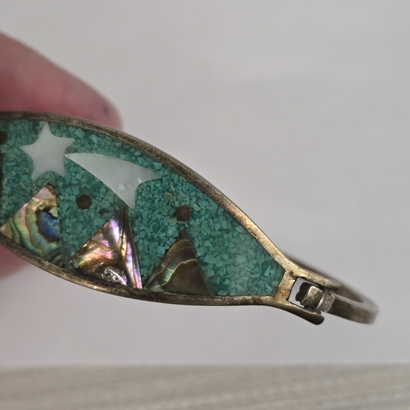Vintage mountain scene bracelet shooting star silver tone crushed turquoise - Picture 5 of 16